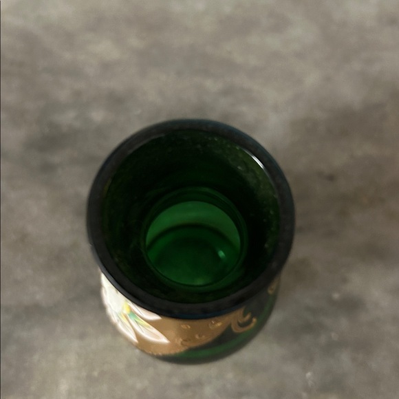 Bohemian Vintage Cobalt blue miniature glass vase, 24k gold enamel green - Picture 5 of 6